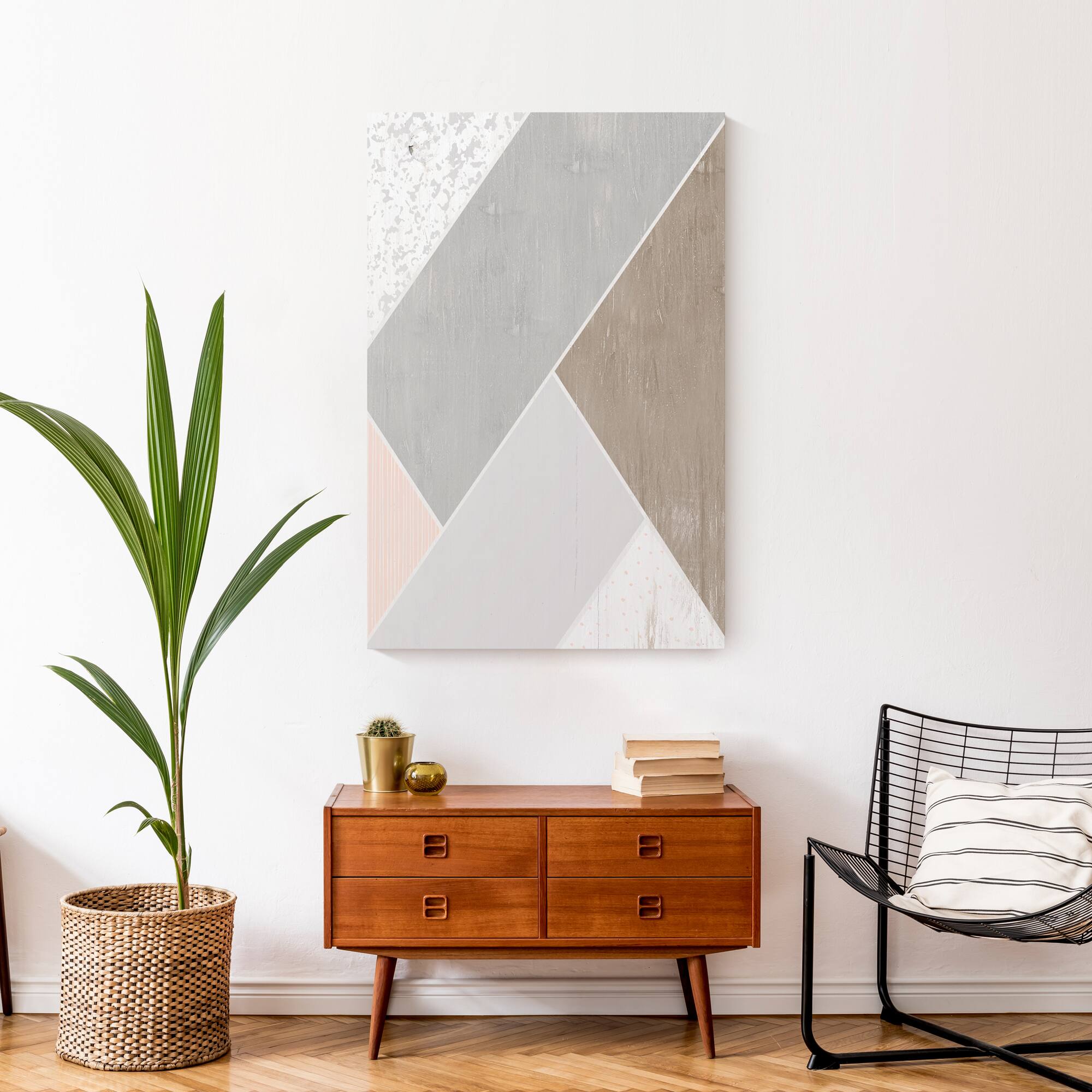 Grey And Blush Geo Abstract 24" x 36" Canvas Wall Art